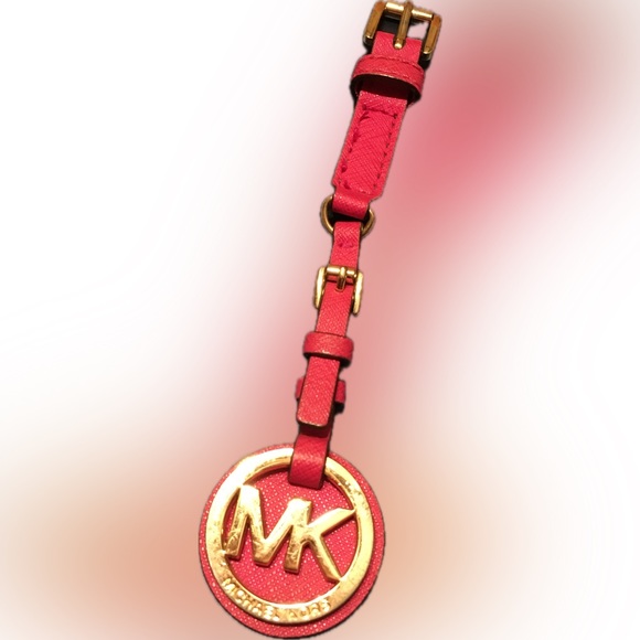 Michael Kors MK Charm Hang Tag Silver Tone Keychain Key Fob Charm Hot Pink - Picture 2 of 8